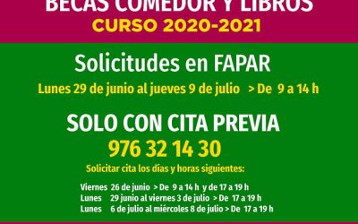 Campaña de solicitud de becas de comedor y libros a través de la FAPAR